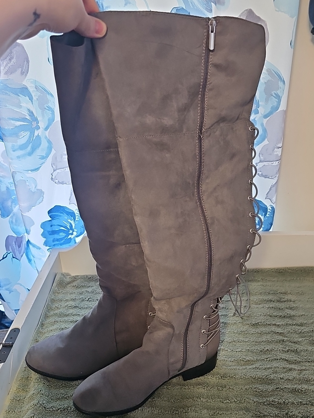 Torrid Gray Suede-Look Over-the-Knee Lace-Up Boots